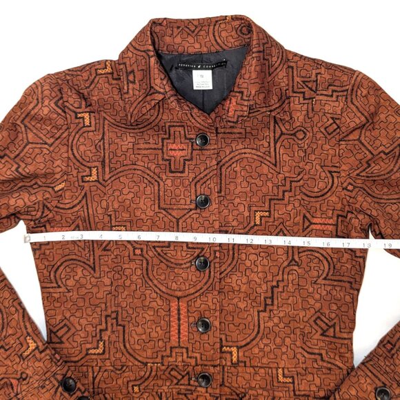 Peruvian Connection | Art-to-Wear Tribal Blazer Jacket Rust Orange Brown | Small - Picture 10 of 16